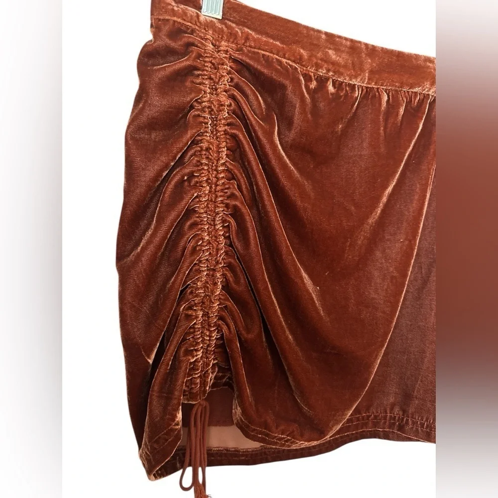 Free People Vivienne Velvet Mini Skirt Slim Natural Waist Brown